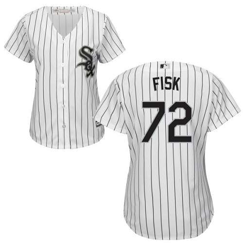 White Sox #72 Carlton Fisk White(Black Strip) Home Women's Stitched MLB Jersey - Click Image to Close